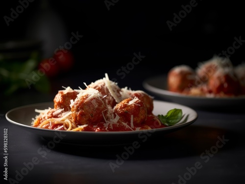 meatballs with tomato sauce and grated parmesan cheese on a white plate