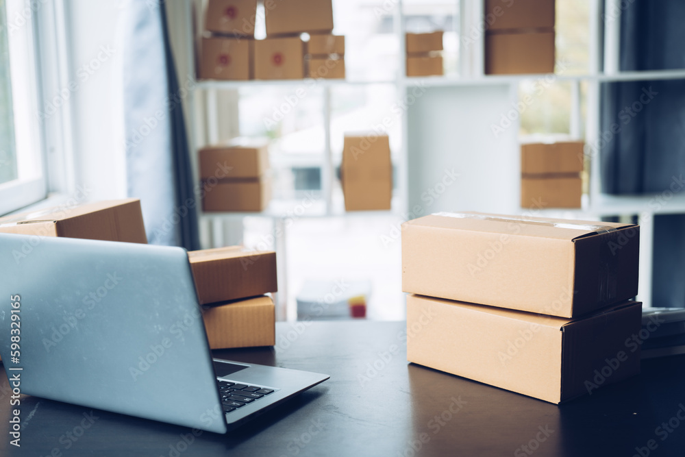 Close up warehouse box of product for delivery, nobody, small business a new start up. Close up warehouse box of product for delivery, nobody, small business a new start up.