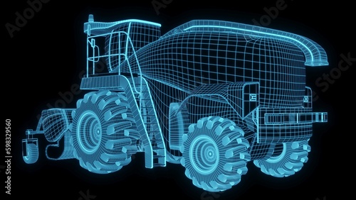 3d rendering illustration Agriculture and Farming car truck.hologram futuristic show technology security for premium product business finance. Harvester trucks, tractors, farmers and village farm