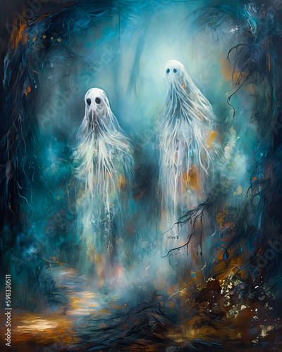 Surreal, Macabre Haunting Supernatural Paintings, A Ghostly Background AI Generated  © Techtopia Art