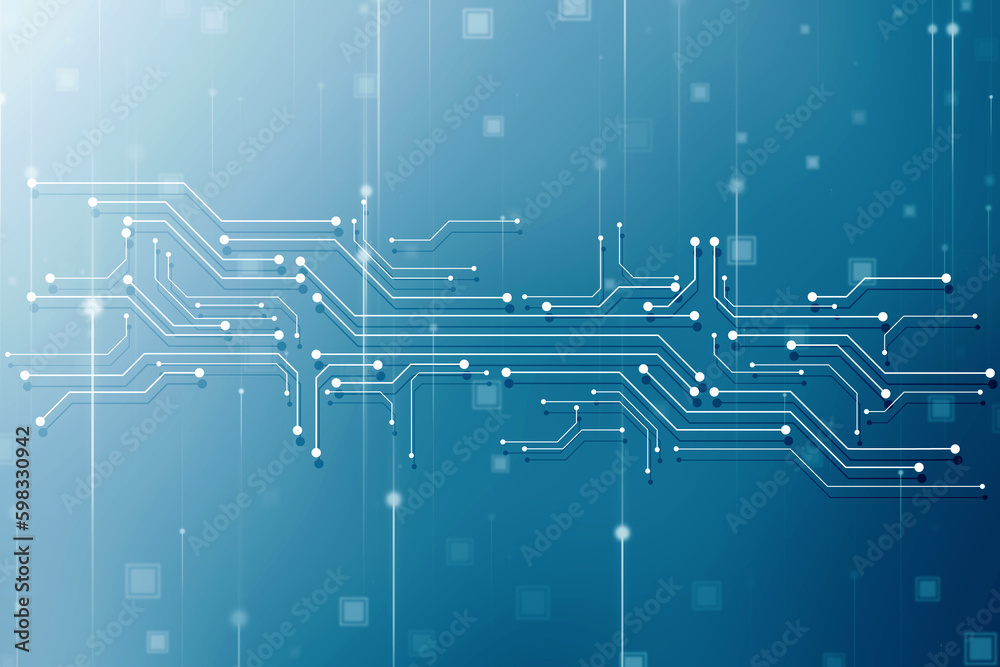 Naklejka premium Abstract futuristic circuit board Illustration, Circuit board with various technology elements. Circuit board pattern for digital abstract technology background