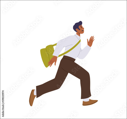 Busy stressed business man freelancer character running fast feeling lack of time isolated on white Generative AI