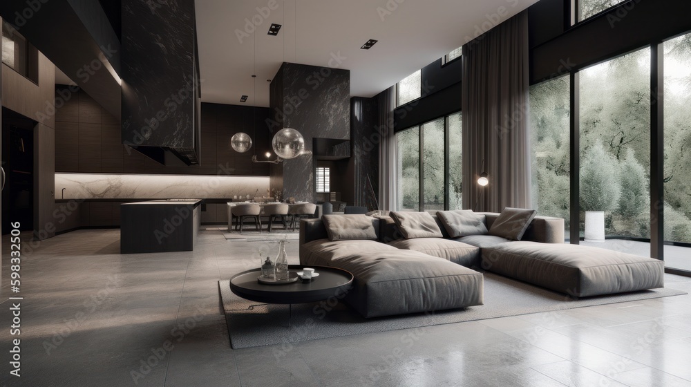 Fototapeta premium Minimalist decor and luxurious materials in a high-end apartment. AI generated