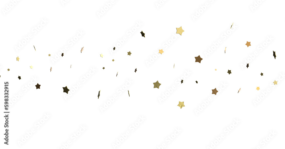 Fototapeta premium XMAS Stars - Banner with golden decoration. Festive border with falling glitter dust and stars. (PNG transparent)
