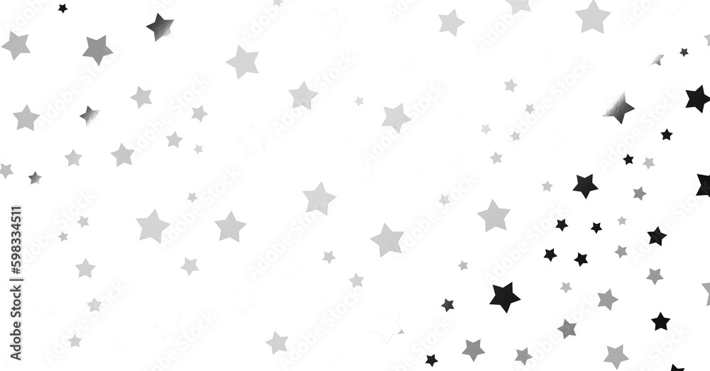 Silver star of confetti. Falling stars on a white - png transparent