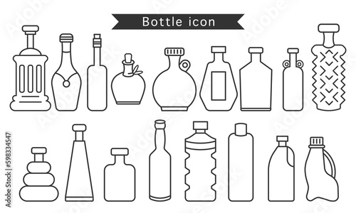 Outline stroke Bottle icon set. flat design adorable concept. thin line. vector