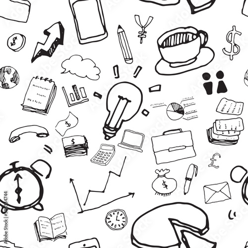 Seamless Pattern of Hand Drawing Business Doodle Vector