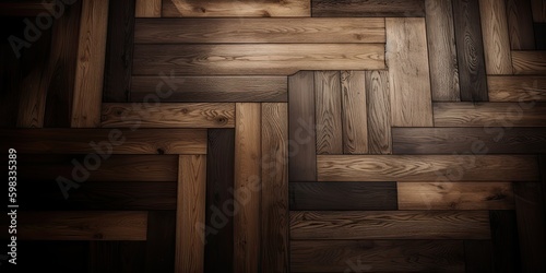 Wood antique paneled floor background. Abstract wooden parquet texture. Wood grain stain.