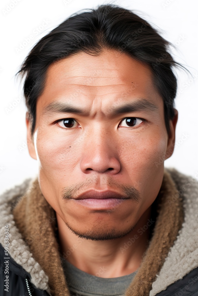 Head shot portrait of adult man native Inuit from Greenland. White ...