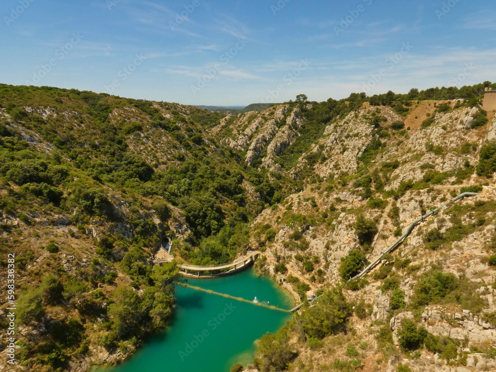 Magnificent viewpoint from the Bimont dam in Provence in France ( near Aix en Provence ) especially with this deep valley
