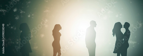 Representation of love  romance and wedding. For invitation  greeting card  background or banner use. Their silhouettes create a symbol of love in a beautiful  artistic way. AI generated illustration.