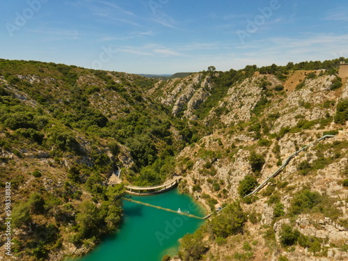 Magnificent viewpoint from the Bimont dam in Provence in France ( near Aix en Provence ) especially with this deep valley