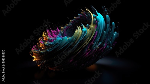 Rainbow colors ring space virtual flying floating figure with black background 