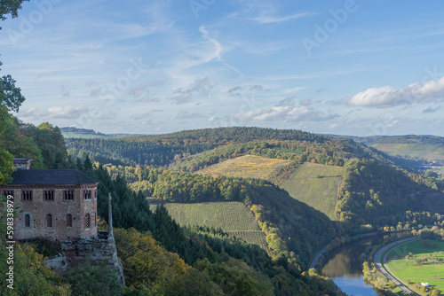 View to the old hermitage from monk near the german village Kastel-Staadt