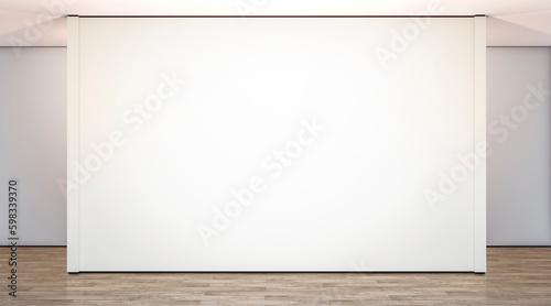 Blank white large gallery wall in studio mockup, front view photo