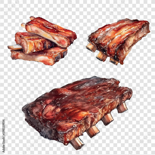 Tela Delicious barbecue grilled ribs on a white background