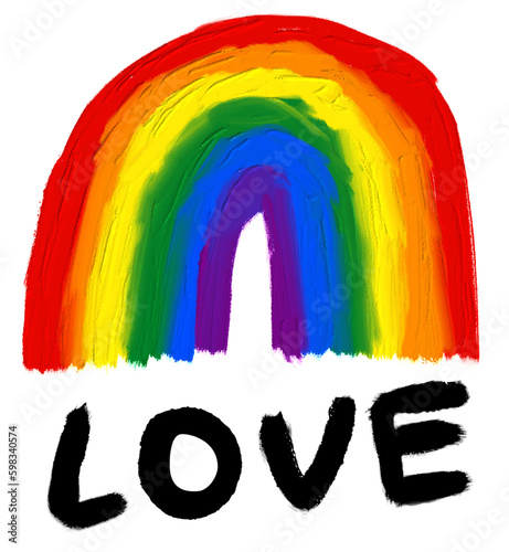 Rainbow with text love oil paint brush  style watercolor.LGBT  Pride month texture concept. vector
