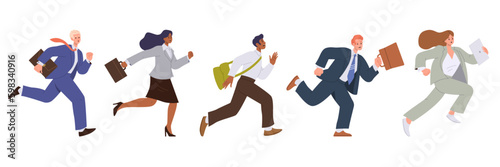 Set of business people or office worker characters running fast, rushing and hurrying to goal Generative AI