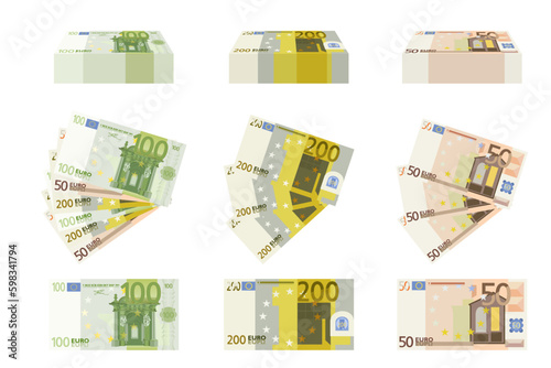 Dinero, billetes de euro mostrados de diversas formas photo