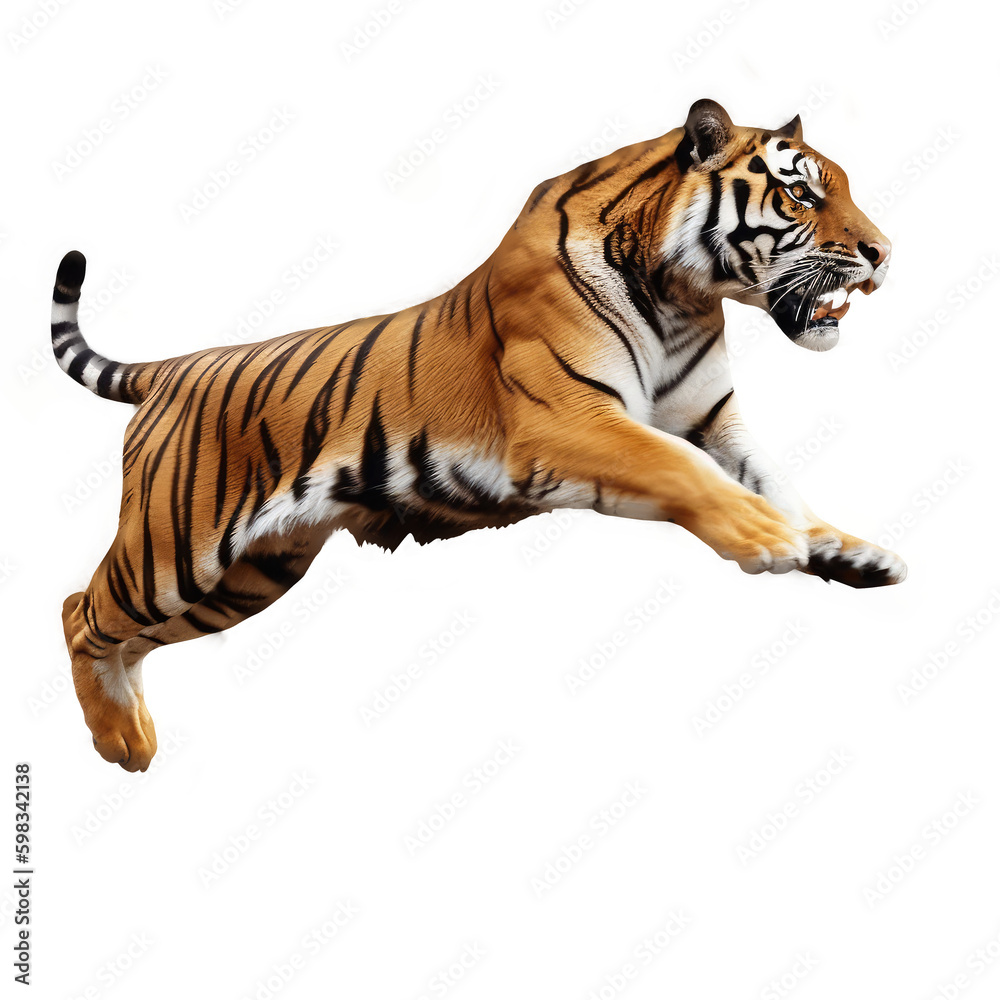 tiger jumping isolated on white