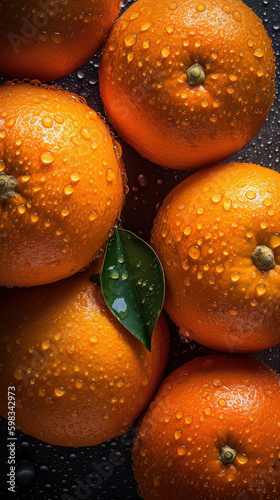 Fresh oranges with water droplets adorned on the surface. Created with Generative AI Technology. 