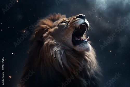 A big and powerful lion roars illustration from generative ai