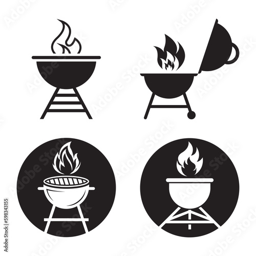 BBQ grill simple and symbol icon with smoke or steam logo