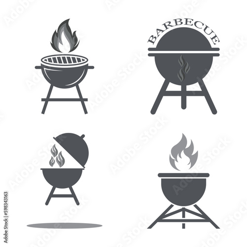 BBQ grill simple and symbol icon with smoke or steam logo