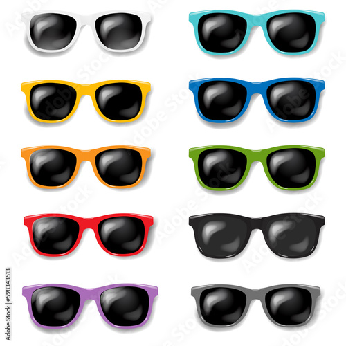 Colorful Sunglasses set Isolated White Background