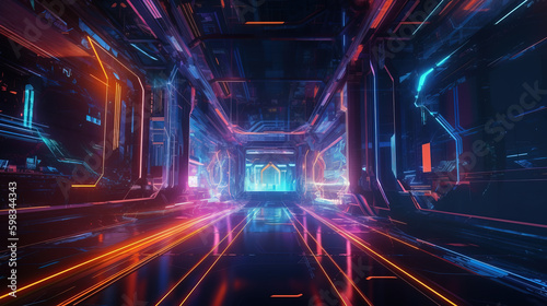 Background of technology neon light scene,created with Generative AI tecnology.