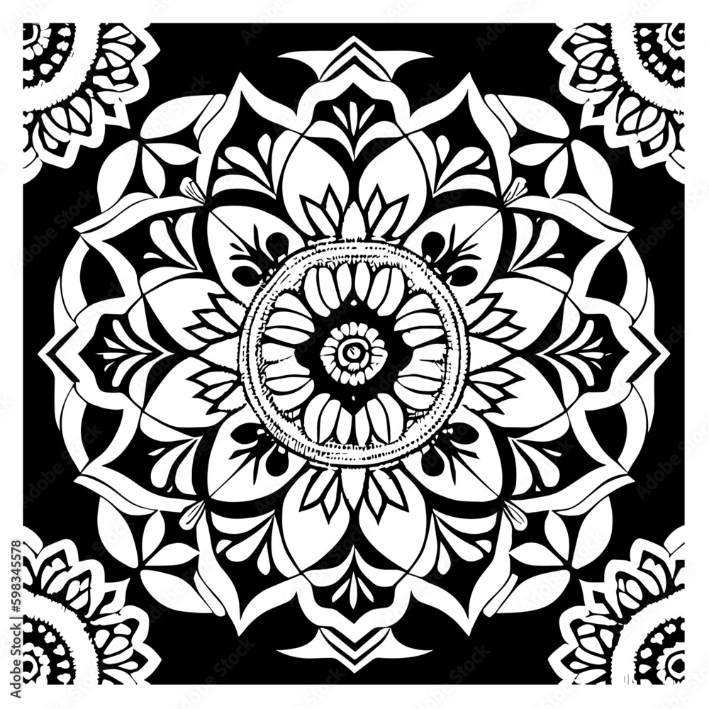 Floral Mandala Pattern Vector Black and White Design Floral Mandala Pattern Vector Black and White Design