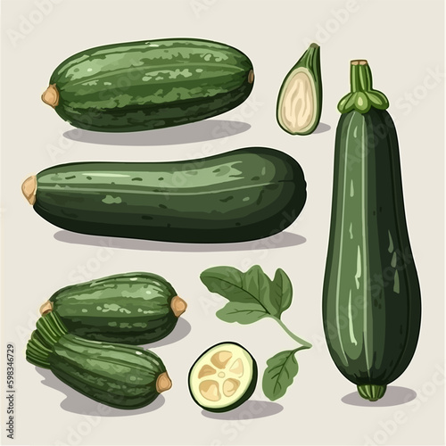 Set of Courgette illustrations in different poses