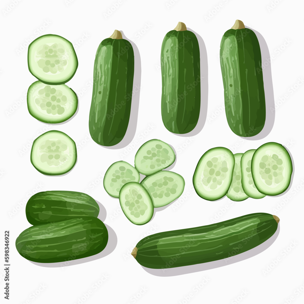 A set of cucumber illustrations in a graphic and bold style for a striking design.