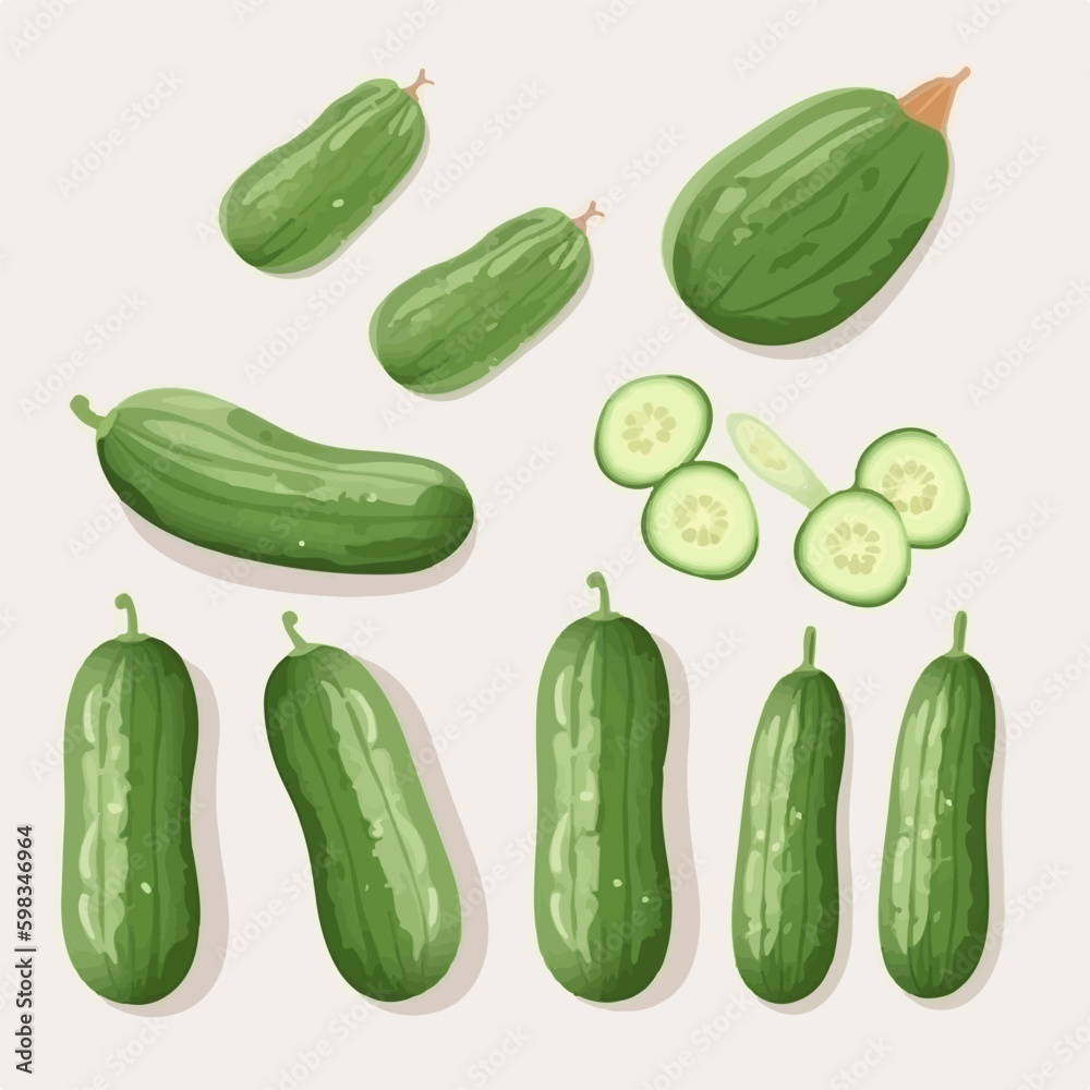 A set of cucumber illustrations in a monochrome style for a sophisticated and elegant look. A set of cucumber illustrations in a monochrome style for a sophisticated and elegant look.