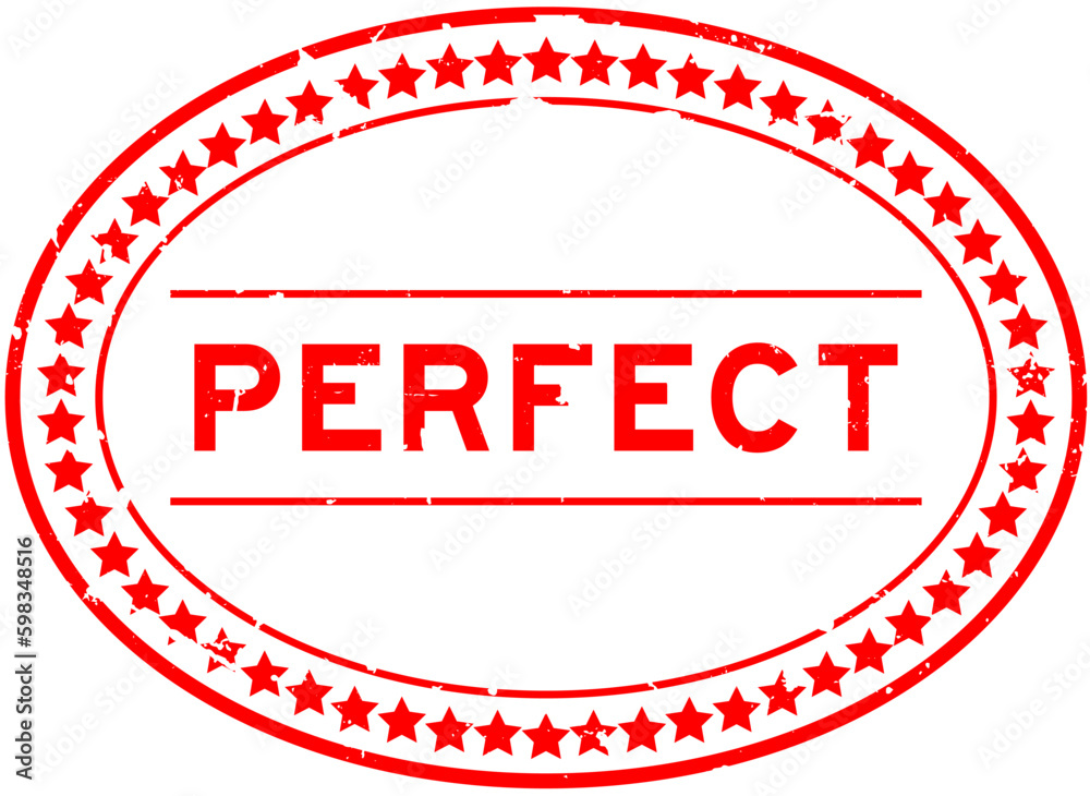 Grunge red perfect word oval rubber seal stamp on white background
