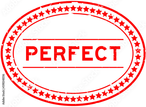 Grunge red perfect word oval rubber seal stamp on white background