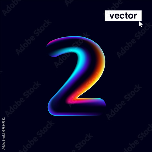 2 logo. Number two with neon glitch. Multicolor gradient sign with double exposure and illusion effect.