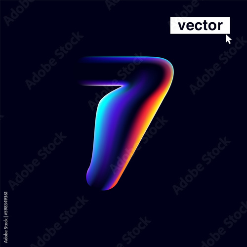 7 logo. Number seven with neon glitch. Multicolor gradient sign with double exposure and illusion effect.