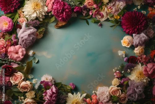 Wallpaper Mural Decorated Flower Wreath with Space for Personalized Message, Top-Down View Torontodigital.ca