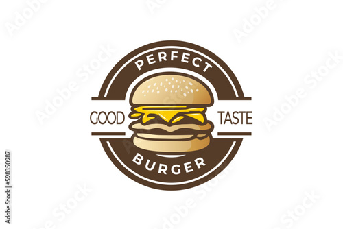 Retro circular burger logo template design, restaurant logo, fast food logo, Vector eps file