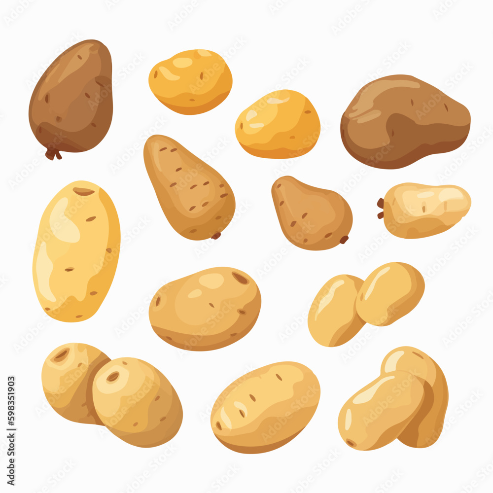 Set of potato illustrations with vibrant colors for eye-catching designs. - obrazy, fototapety, plakaty 