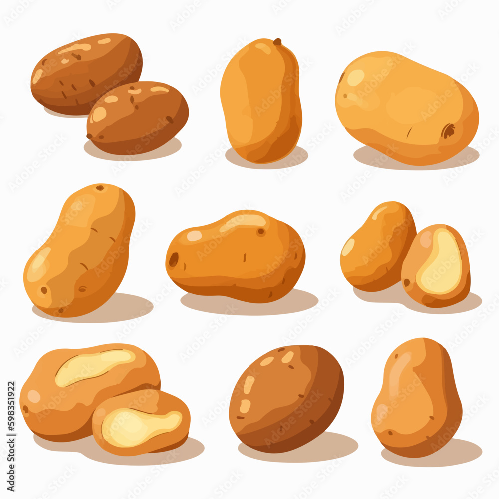 Set of potato vectors with a hand-painted feel for an artistic touch.