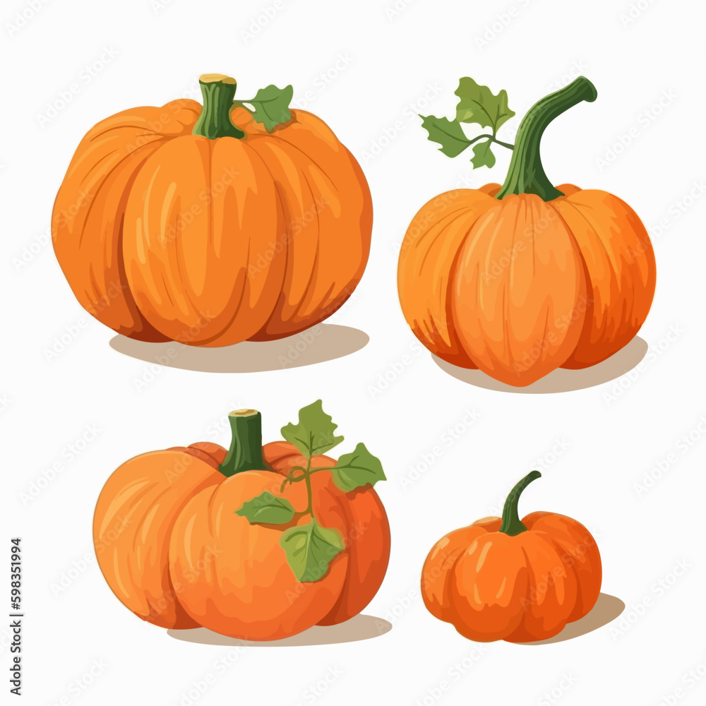 Set of vector illustrations showcasing the iconic shape and vibrant orange color of pumpkins. Set of vector illustrations showcasing the iconic shape and vibrant orange color of pumpkins.