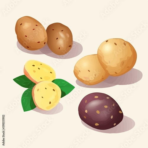 Collection of cute potato stickers for food-related projects.