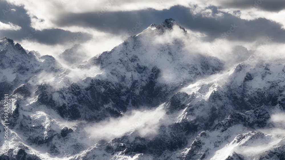 cloudy snowy mountain peaks