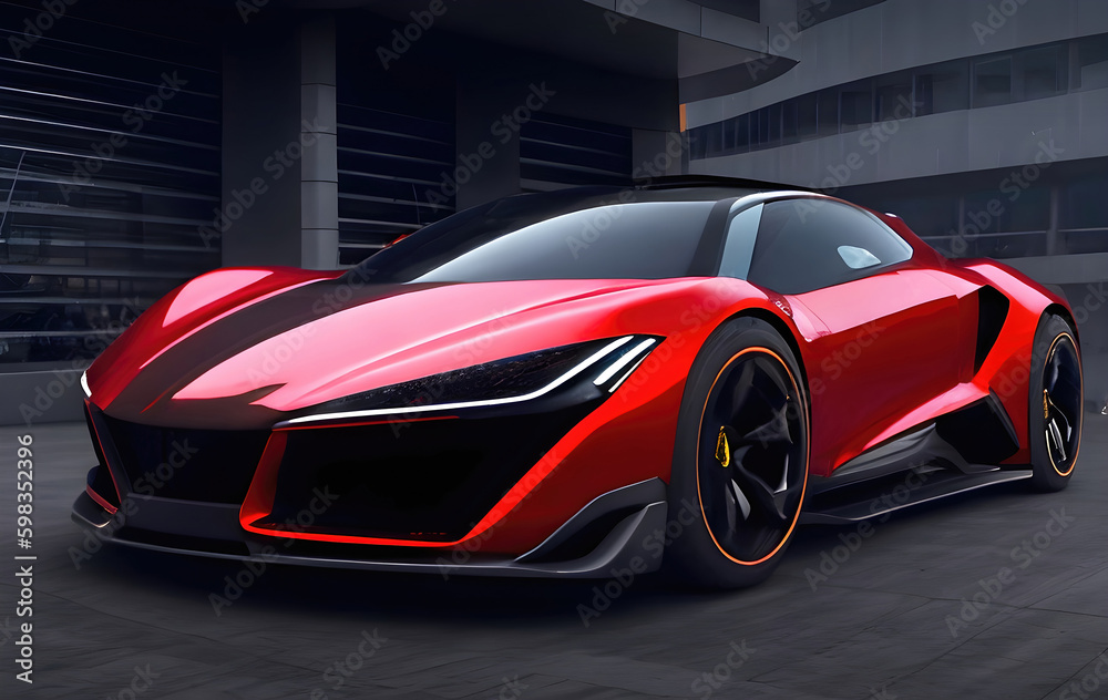 Concept sports car futuristic design, fictional project of modern supercar illustration. Generative Ai.