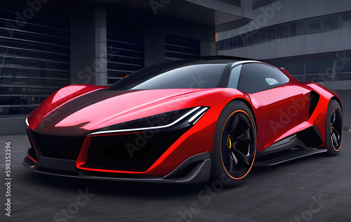 Concept sports car futuristic design  fictional project of modern supercar illustration. Generative Ai.