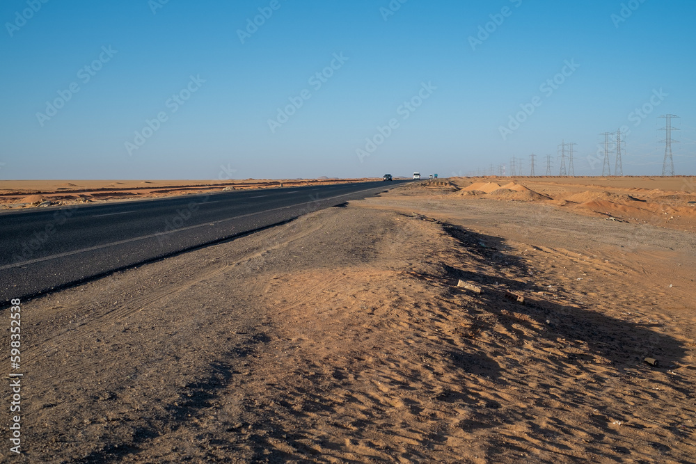 Road through the Sahara desert in Egypt