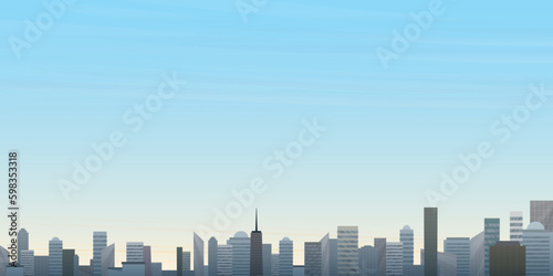 Skyscraper with sunrise sky background vector illustration have blank space. Buildings silhouette against the sky in the morning flat design.