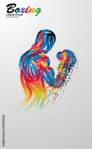 Visual drawing of boxing battle fight vs match colorful beautiful design style on white background for vector illustration, exercise, healthy lifestyle sport concept